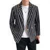 Men's Suits Mens Vintage Casual Striped Suit Coat Blazers Men Metal Buckle Spring Autumn Blazer Jackets Stage Clothing