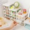 Förvaringslådor fack Kawaii Desktop Stationery Box Organizer Drawer Pen Holder Makeup Cosmetic Plastic Desk Cute 230907