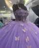 Lilas violet chérie robe de bal robe de Quinceanera pour les filles arc papillon robes de fête d'anniversaire perlée robe de bal De 15 Anos