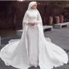 Skromne sukienki ślubne syreny muzułmańskiej z odłączonymi pociągami koronkowymi Aplikacjami Overskirt suknie ślubne Hijab Court Train Vintage Sraine 233m