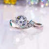 Cluster Rings 1 High Carbon Diamond 925 Sterling Silver Platinum Plated Ring For Women Engagement Wedding Fine SMEEXCHENTERARY