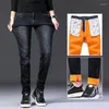 Jeans da uomo HIQOR pile invernale pantaloni larghi alla moda coreani da lavoro pantaloni dritti in denim elasticizzato addensati jeans casual