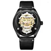 Orologi da polso AILANG Orologio meccanico con teschio nero alla moda di marca per uomo Orologio sportivo in pelle HD luminoso scheletro automatico da uomo