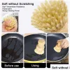 Cleaning Brushes Bamboo Dish Scrub Kitchen Wooden Scrubbers For Washing Cast Iron Pan Pot Natural Sisal Bristles Dhs Fy5090 Drop Del ZZ