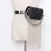 Sacs de taille de luxe longue chaîne en métal gland femmes Fanny Packs ovale noir cuir PU ceinture téléphone bandoulière sac à bandoulière 230906