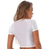 Damen-T-Shirts, glänzendes Kurzarm-Crop-Top für Damen, einfarbig, Rundhalsausschnitt, schmale Passform, Sport-T-Shirt, dehnbare Tank-Tops, Yoga-Sportbekleidung