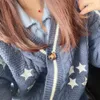 Femmes tricots t-shirts bleu marine à la main Tay tricoté étoile broderie Lorswift surdimensionné Cardigans luxe femmes mode coréenne fraise Kintwears 230906