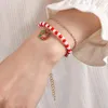 Link Bracelets Exquisite Christmas Double Layer Bracelet For Women Trendy Red White Bead Handmade Adjustable Friend Year Gift