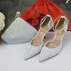 Dress Shoes 2023 Arrival White Bling Crystal Women Wedding And Matching Bags High Pumps Fashion Pointed Toe Purse Female