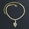 Anklets Foot Accessories Lady Rhinestone Animal Snake Pendant Anklet Gold and Diamond Inlaid