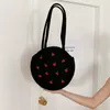 Sacs de taille Sac à bandoulière tissé pour dames Sac à main rond de cerise brodé de grande capacité adapté aux jupes assorties quotidiennes décontractées 230906