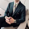 Ternos masculinos homens duplo breasted terno 2 peça moda simples cavalheiro negócios banquete vestido fino ajuste casamento blazer e calça