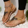 Sandales de gladiateur compensées en cristal pour femmes, chaussures d'été avec bande élastique, tongs à Clip, grande taille, chaussures de plage antidérapantes, 230807