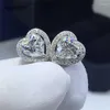 Stud Earrings Classic Forever Love Heart 925 Sterling Silver Brilliant Cut Pass Diamond 1 Ct D Color Moissanite