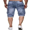 Erkekler Kot Pantolon 2022 Yaz Günlük Sokak Giyim Giyim Hip Hop Cep Sıska Denim Jean Pantolon Şort Mavi254r