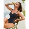 Women's Swimwear 2023 Summer Ladies One-piece Swimsuit Simple Solid Color Flash Sexy Gathered Mesh Stitching Bikini Beach Party