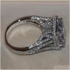 Wedding Rings Size 5-11 Luxury Jewelry 8Ct Big Stone White Sapphire 14Kt Gold Filled Gf Simated Diamond Wedding Engagement Band Ring L Dh7Ed