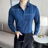 Men's Dress Shirts Casual Plaid Long-sleeved Shirt Korean Style Fashion Slim Fit Business Clothing Chinese 5XL-M