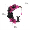 Andra evenemangsfestförsörjningar krökta Moon Black Cat Flower Wreath Door Wall Hanging Pendant Halloween Simulation Plant Vine Ring Garland Home Decoration 230906