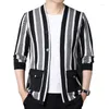 Men's Sweaters 2023 Autumn Winter Striped Cardigan Knitted Shirt Contrast Color Fashion Street Wear Comfortable And Warm