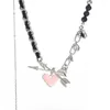 Choker Amorcome Süße rosa Liebe Herz Anhänger Halskette für Frauen Strass Pfeil Perlenkette Gothic Schmuck Y2K