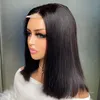 Malese peruviana indiana brasiliana colore nero naturale 100% grezzi capelli umani vergini Remy diritto serico 2x6 parrucca bob con chiusura in pizzo trasparente