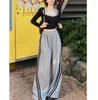 Kvinnors byxor kvinnor breda ben tröjor grå överdimensionerad avslappnad vintage sportbyxor baggy kvinnlig koreansk streetwear y2k sida randig