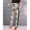 Designer Women 2 Piece Pants Set Fall Clothes Fashion Plaid Lång ärm Löst topp och byxor Outfits Casual Tracksuits Ladies Jogging Suit Size Size