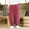 Men's Pants Mens Cotton Linen Baggy Wide Leg Elastic Waist Loose Trousers Casual Harem Solid Color Wushu Drawstring Men Lantern