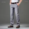Jeans masculinos verão azul cinza para homens em linha reta cintura alta calças jeans casuais calças de algodão