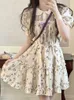 Blumendruck Französisch Elegantes Kleid Chiffon Japanisch Süßes Party Minikleid Weiblich Koreanisch Kawaii Puffärmel Neu 230808