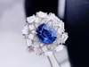 Bagues de cluster LR Blue Sapphire Ring 2.12ct Real Pure 18K Naturel Unheat Royal Gemstone Diamants Pierre Femme