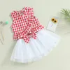 Kledingsets EWODOS 3-24 maanden 2 STUKS Geboren Baby Meisjes Zomeroutfits Rokken Set Mouwloze Plaid Print Ruches Tank Tops Tutu Rok