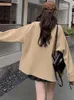 Jaquetas femininas lanmrem moda cáqui contraste cor lapela mangas compridas zíper solto ajuste casaco streetwear 2023 outono 21790