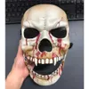 Party Masks Halloween Moveble Mouth Skull Mask Cosplay Horror Bloody Skeleton Killer Demon Plast Hjälm Haunted House Party Costume Props X0907