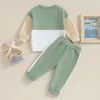 Kläduppsättningar Småbarn Baby Boy Fall Outfits Lång ärm Kontrast Färg Löst fit Sweatshirt Top With Pants Cute Born Clolthes