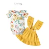 Clothing Sets Suspender Skirt Infant Summer Baby Outfits Girls Set Tops Headband Floral Sleeve Short Romper Princess Pants Clothe
