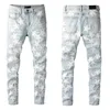 Herenjeans voor jongens Knie gescheurd Slim Fit Skinny broek Sterpatches Dragen Biker Denim Stretch Motorfiets Mannelijke pasvorm Trendy lang Str3326