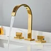 Kitchen Faucets Wash Basin Faucet Bathroom Double Handle And Cold Adjustable Square Brushed Gold
