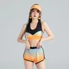 Women's Swimwear Sexy Rash Guards Women 3 PCS Long Sleeve Short Pant Swimsuit Bathing Suit Printed Sports Wear Zipper Style Summer 2023