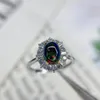 Bagues de cluster Bague d'opale noire naturelle 7 9mm Gemstone 925 Sterling Silver Élégant Vintag Bijoux pour femmes Cadeau de fiançailles de mariage