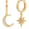 Orecchini a cerchio - Placcato oro 14K Zirconi cubici Luna Stella Spike Fulmine Occhio diabolico Ciondola Huggie Orecchini pendenti a goccia Gioielli per le donne