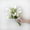 Flores decorativas para boda, novia y dama de honor, ramo de flores de tulipanes de orquídeas artificiales de imitación blancas secas