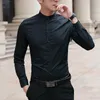 Men's Casual Shirts Brand 2023 Men Business Long Sleeve Stand Collar Cotton Male Shirt Slim Fit Designs Fahion