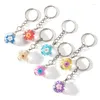 Keychains Ball Natural Real Dried Flower Daisy Clover Petal Glass Pendant Key Chain Metal Hoop Ring Holder Party Gift