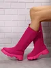 Bottes pour femmes chaussettes bottes commerce extérieur printemps nouvelle grande taille couleur bonbon sur le genou volant tissé respirant longue plate-forme bottes pour femmes