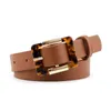 Zly2022 New Fashion Belt Women Men Pu Soild Leather Material Square Porcelain Leopard Pin Backle Luxury Elegant Quality Casual