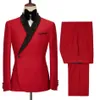 Men's Suits & Blazers 2021 Fashion Design Red Double Breasted Mens Suit With Pants Shiny Lapel Gentleman Formal Party For Wed280B