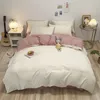 Bedding sets Korean Solid color 4pc Set Twin Queen Size Four Seasons Duvet Cover Flat Sheet Pillowcase Polyester Boys Girls Bed Linen 230907