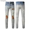 Demin Heren Jean Washed Amiirii Kwaliteit Craft Fashion Paars Geperforeerd 2023 Hoge Jeans Leer Zwaar Heren 14 Z49k